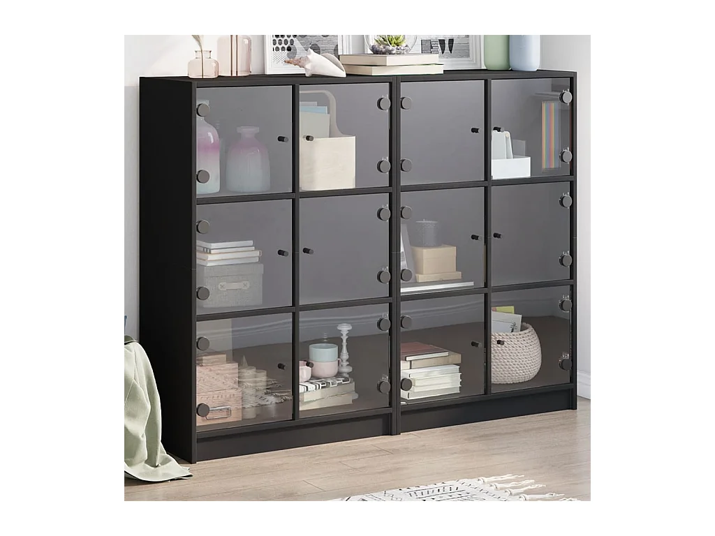 Libreria con ante nere 136x37x109 cm in legno ingegnerizzato