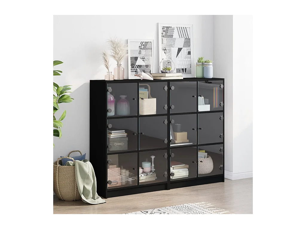 Libreria con ante nere 136x37x109 cm in legno ingegnerizzato