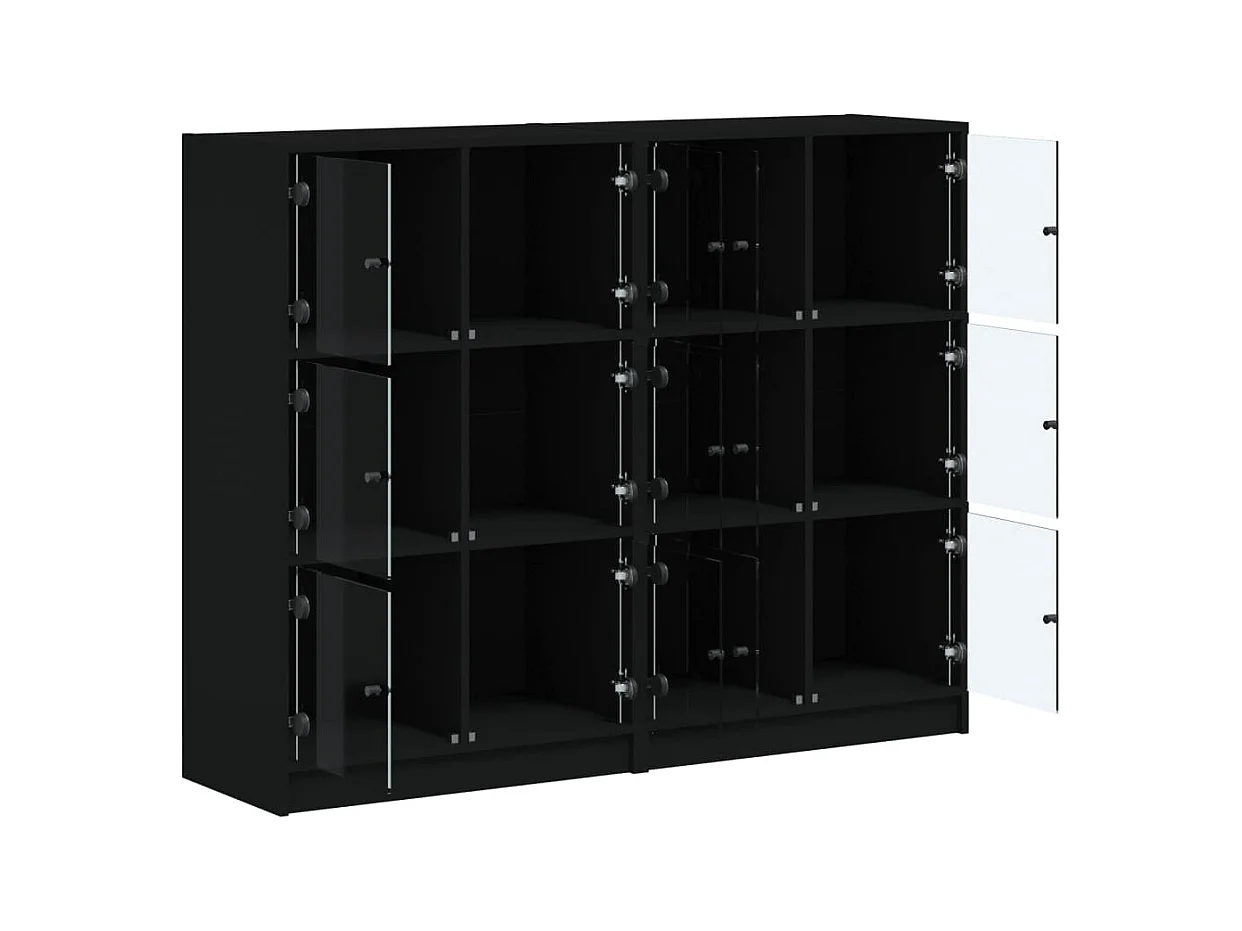 Boekenkast met zwarte deuren 136x37x109 cm bewerkt hout