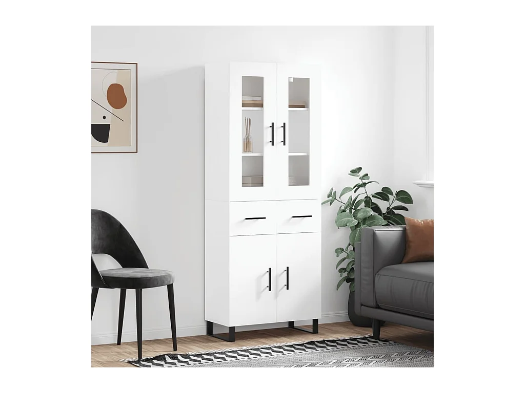 Credenza alta bianca 69,5x34x180 cm Legno ingegnerizzato