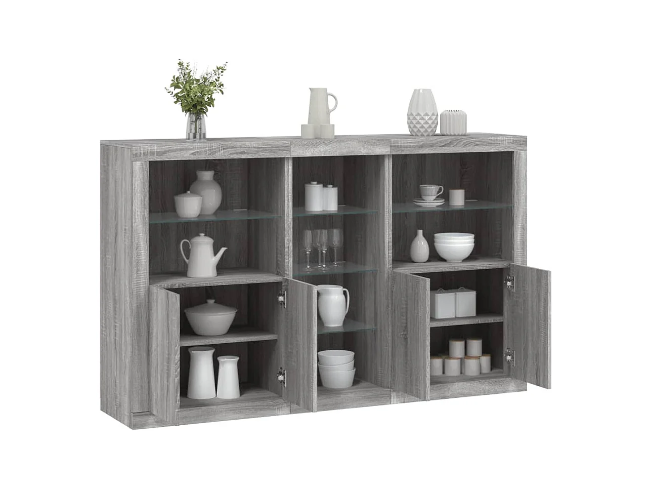 Credenza con luci LED Sonoma grigio 162x37x100 cm