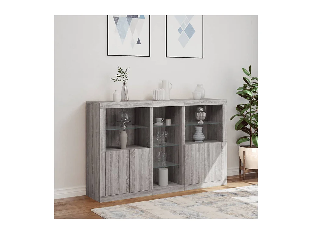 Credenza con luci LED Sonoma grigio 162x37x100 cm