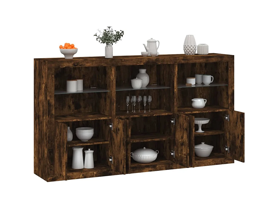 Buffet avec lumières LED chêne fumé 181,5x37x100 cm