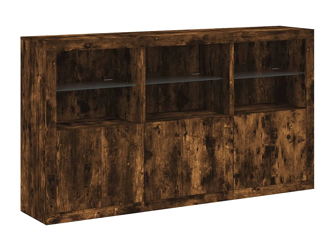 Credenza con luci LED rovere affumicato 181,5x37x100 cm