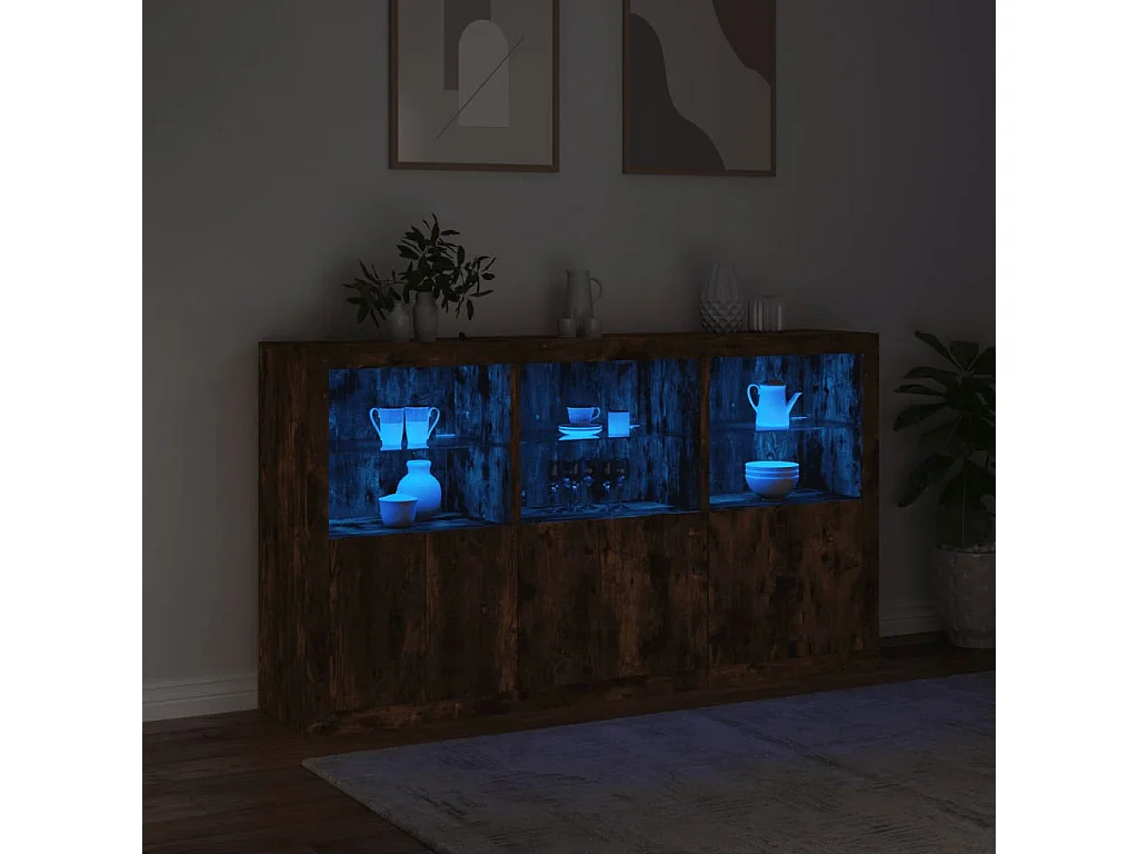 Credenza con luci LED rovere affumicato 181,5x37x100 cm