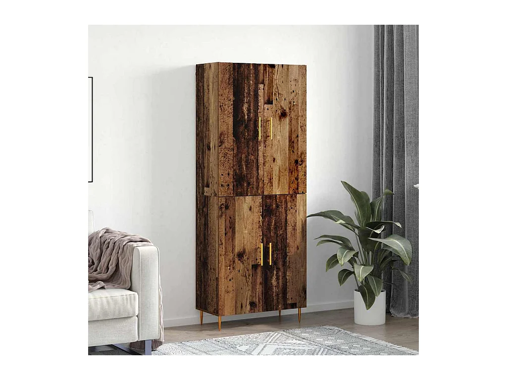 Hoge kast antiek hout 69,5 x 34 x 180 cm bewerkt hout