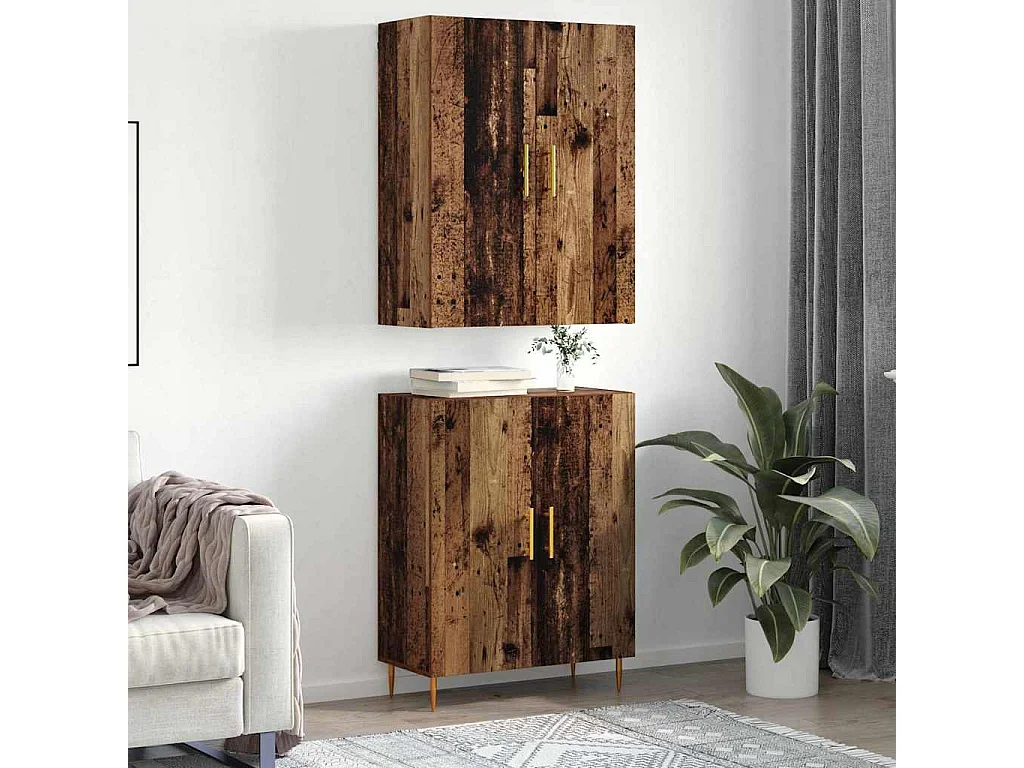 Hoge kast antiek hout 69,5 x 34 x 180 cm bewerkt hout