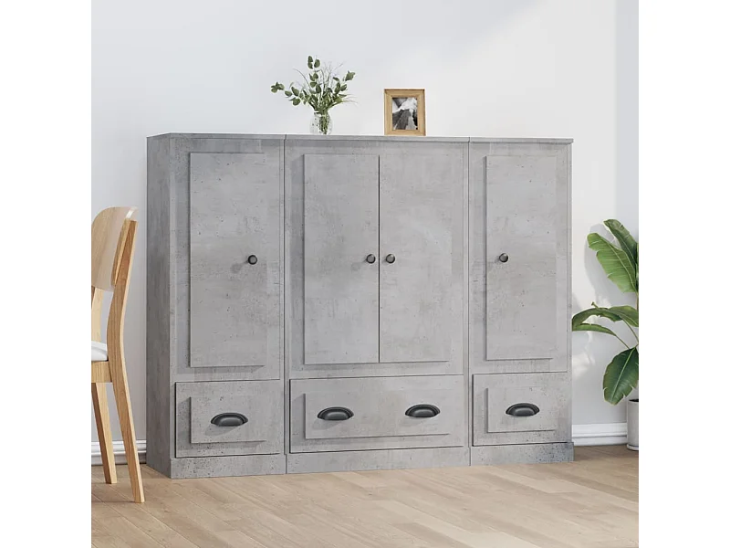 Buffets 3 pcs gris béton bois d'ingénierie