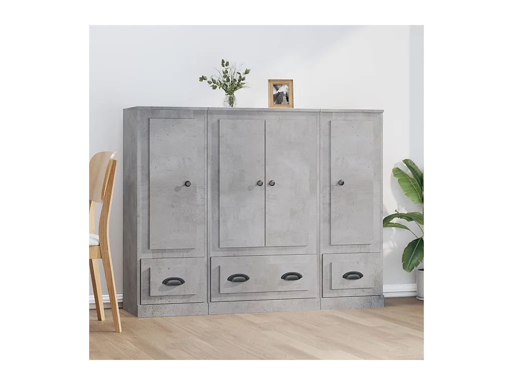 Buffets 3 pcs gris béton bois d'ingénierie