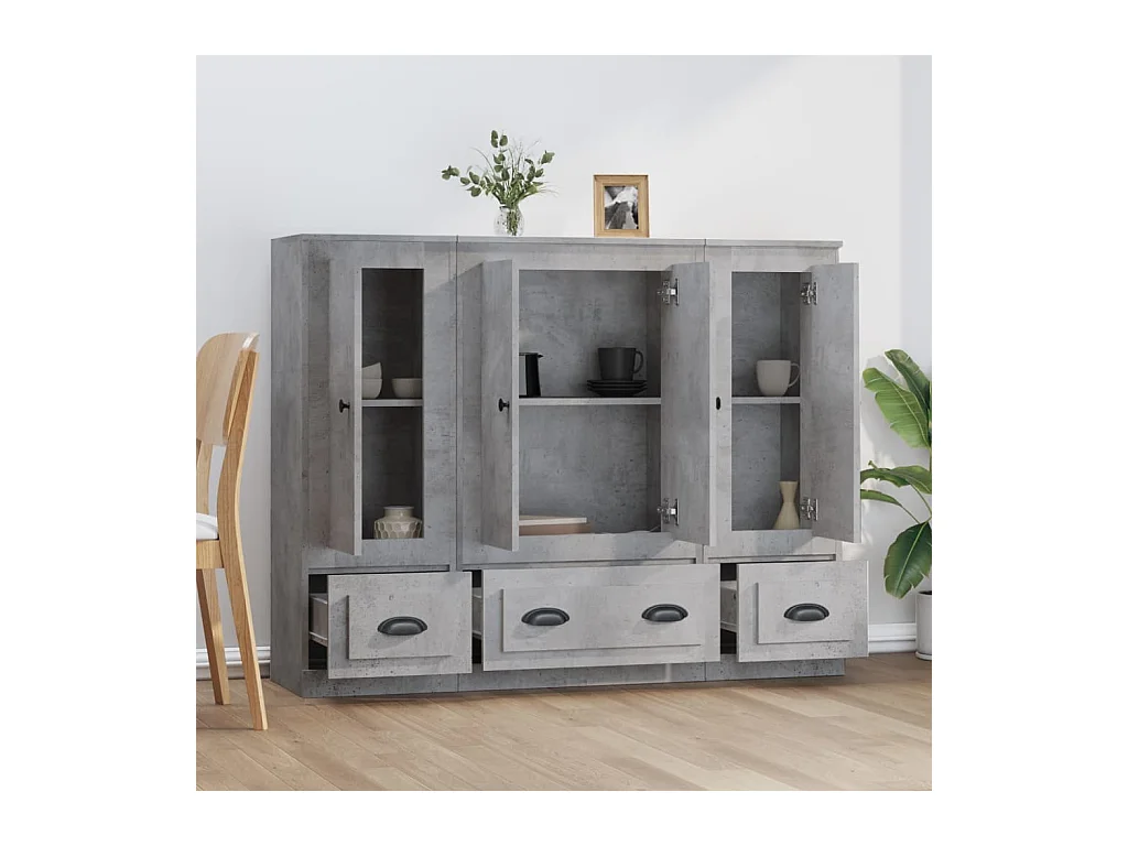 Buffets 3 pcs gris béton bois d'ingénierie
