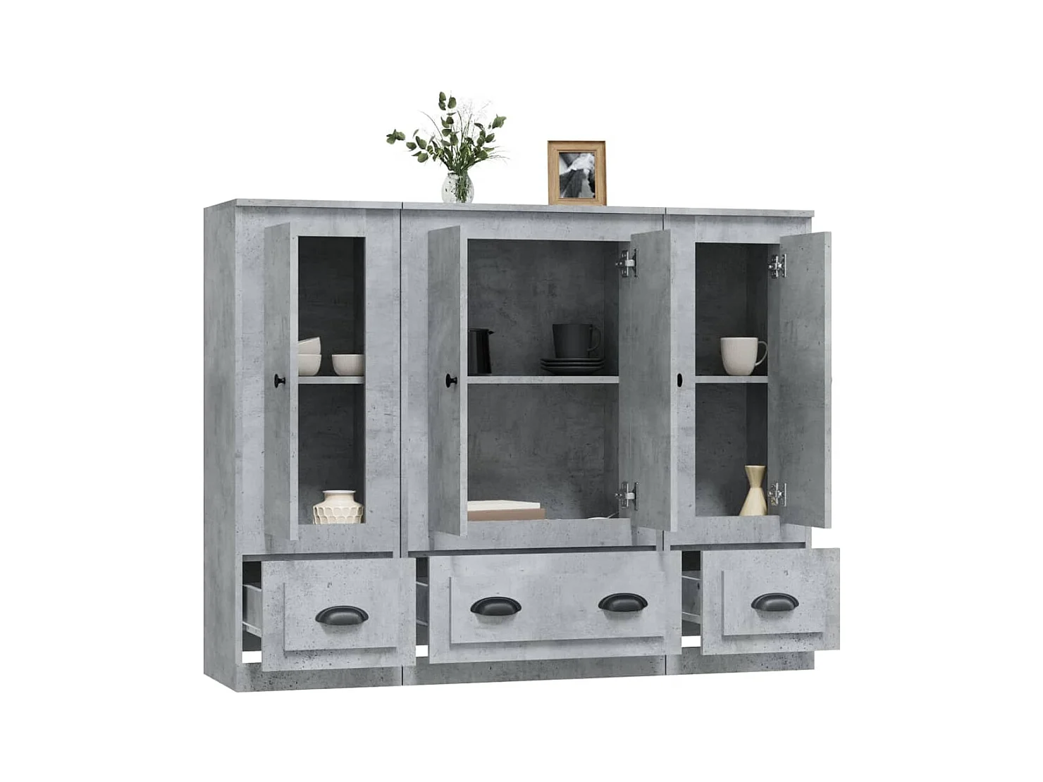 Buffets 3 pcs gris béton bois d'ingénierie