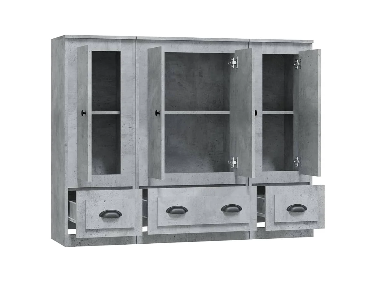 Buffets 3 pcs gris béton bois d'ingénierie