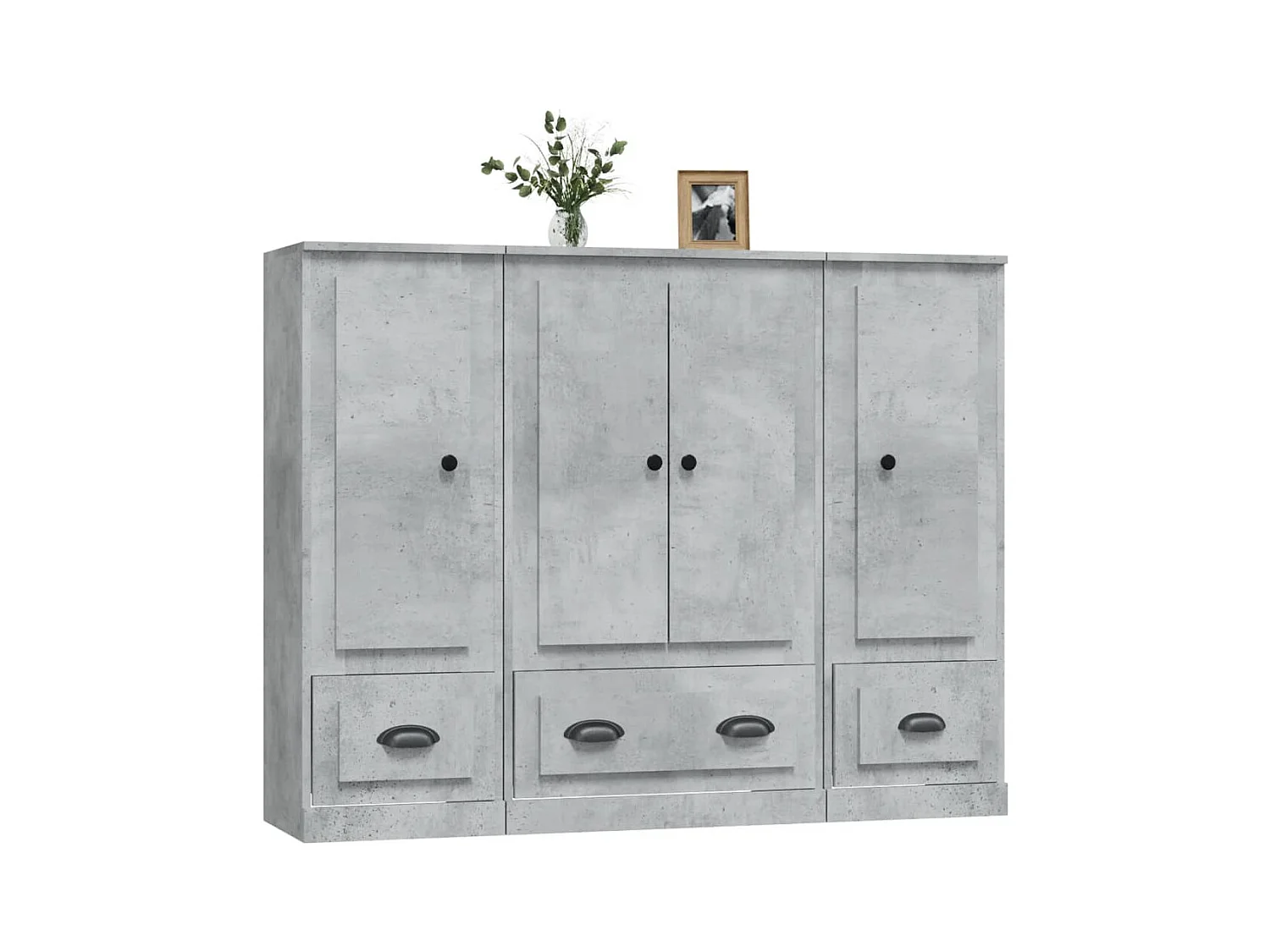 3-delige dressoirs, betongrijs, bewerkt hout