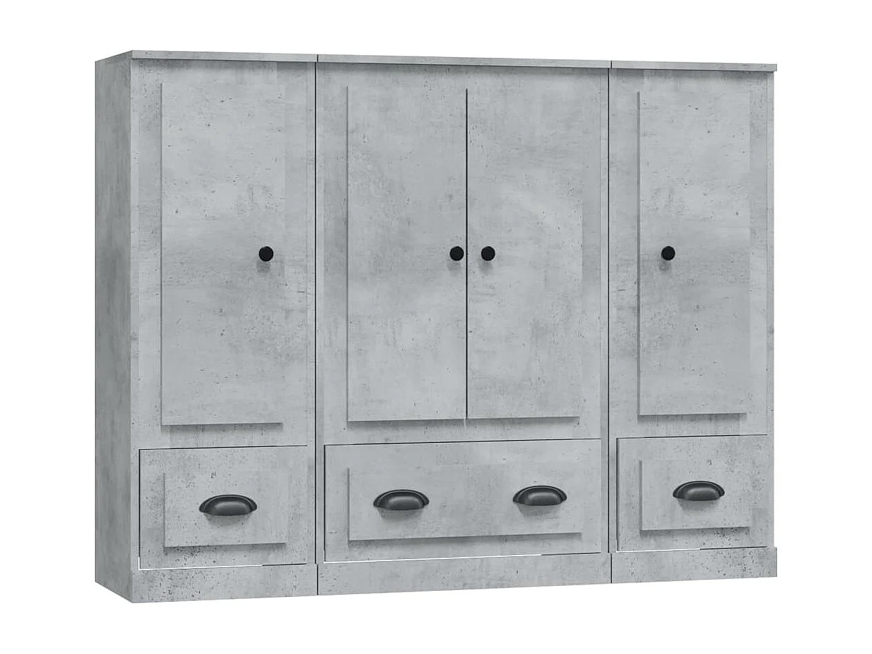 Buffets 3 pcs gris béton bois d'ingénierie