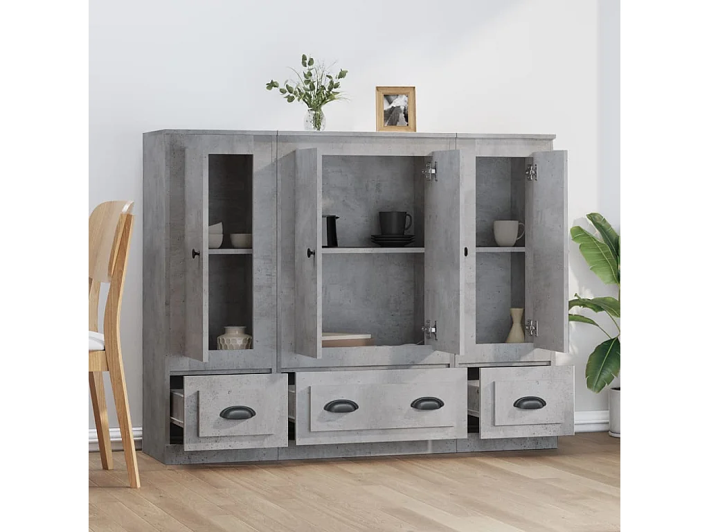 Buffets 3 pcs gris béton bois d'ingénierie