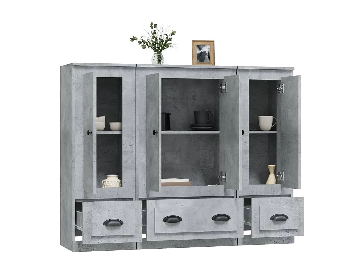 Buffets 3 pcs gris béton bois d'ingénierie