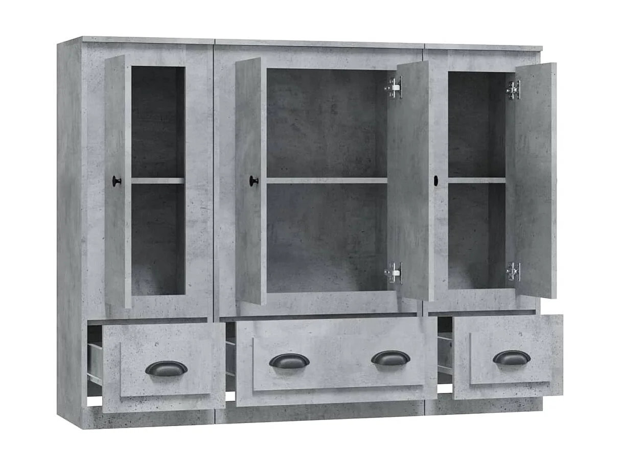Buffets 3 pcs gris béton bois d'ingénierie
