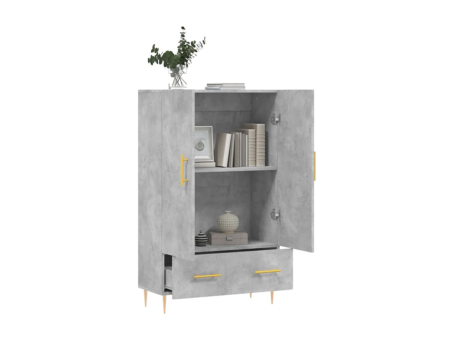 Credenza alta grigio cemento 69,5x31x115 cm in legno ingegnerizzato