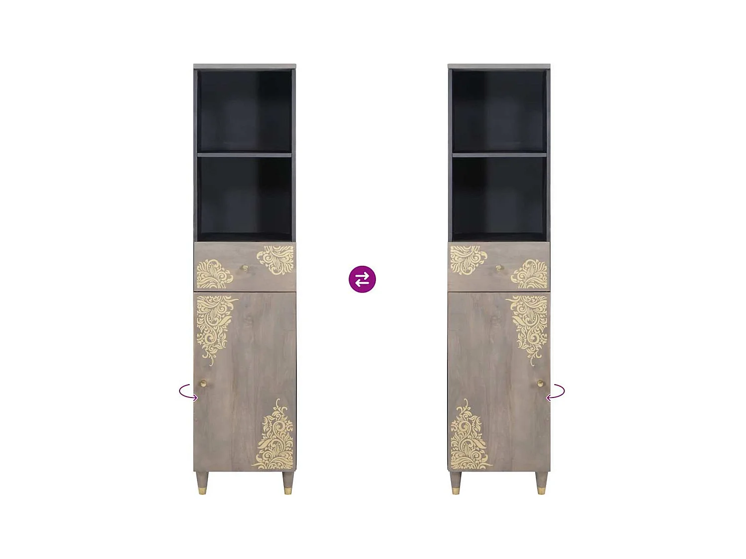 Grijs dressoir 38 x 33,5 x 160 cm Massief mangohout