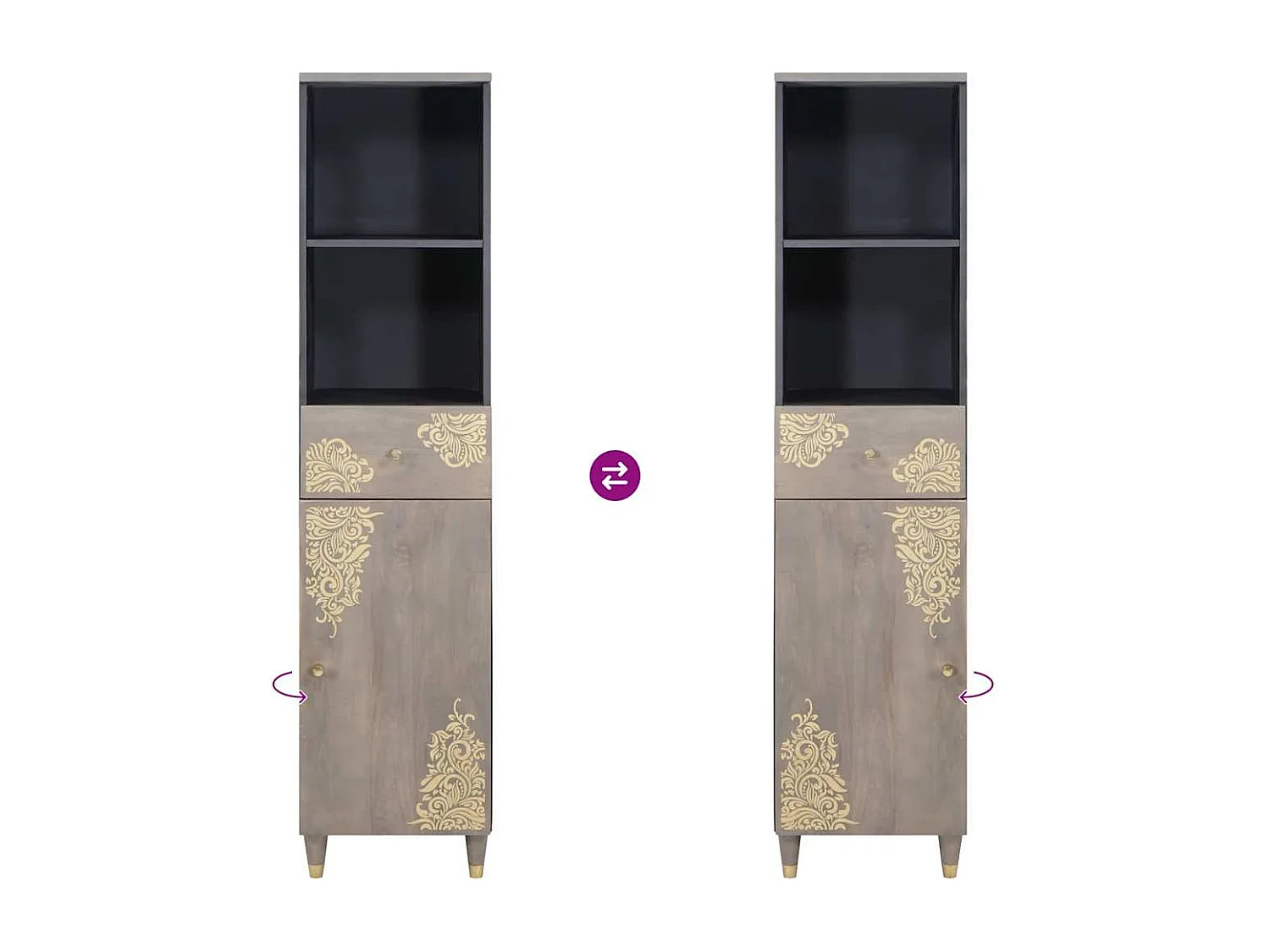 Buffet Gris 38 x 33.5 x 160 cm Bois de manguier massif