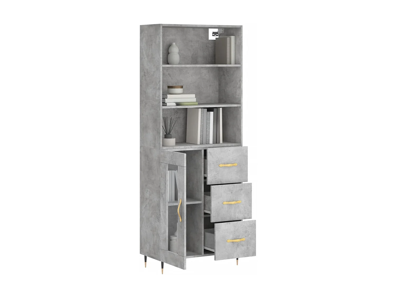 Buffet haut Gris béton 69,5x34x180 cm Bois d'ingénierie