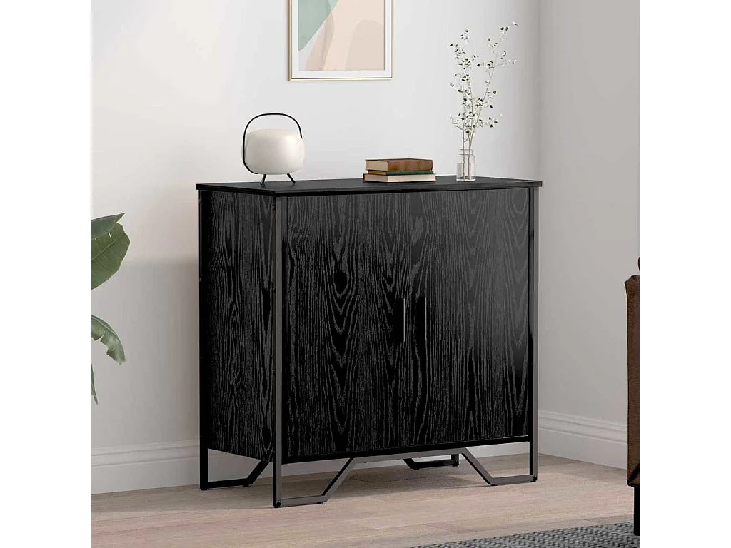 Credenza Moderna Walker Edison Con Ante Scanalate - Legno Rovere Costiero E Nero, 169 Cm