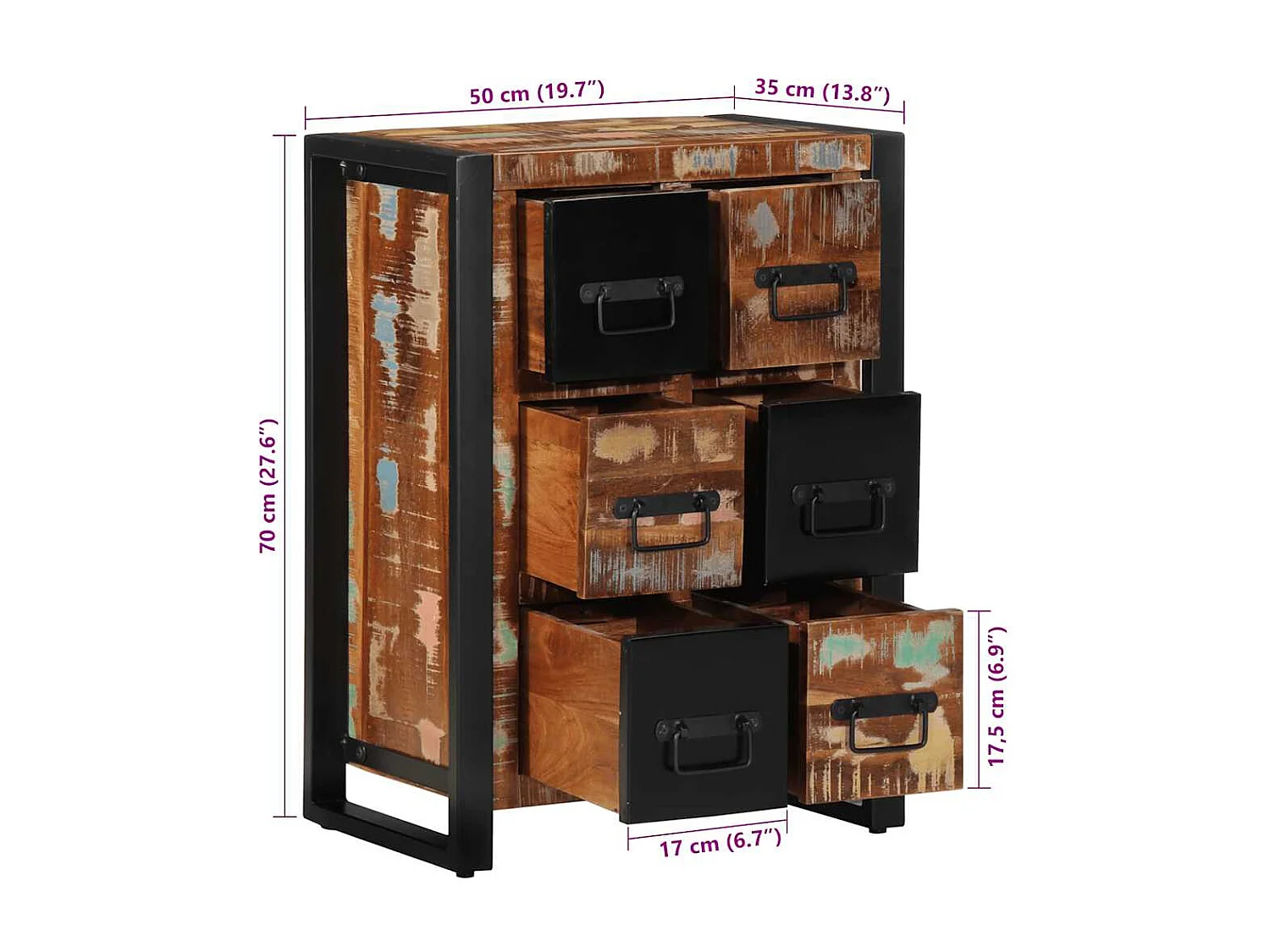 Dressoir 50x35x70 cm massief gerecycled hout