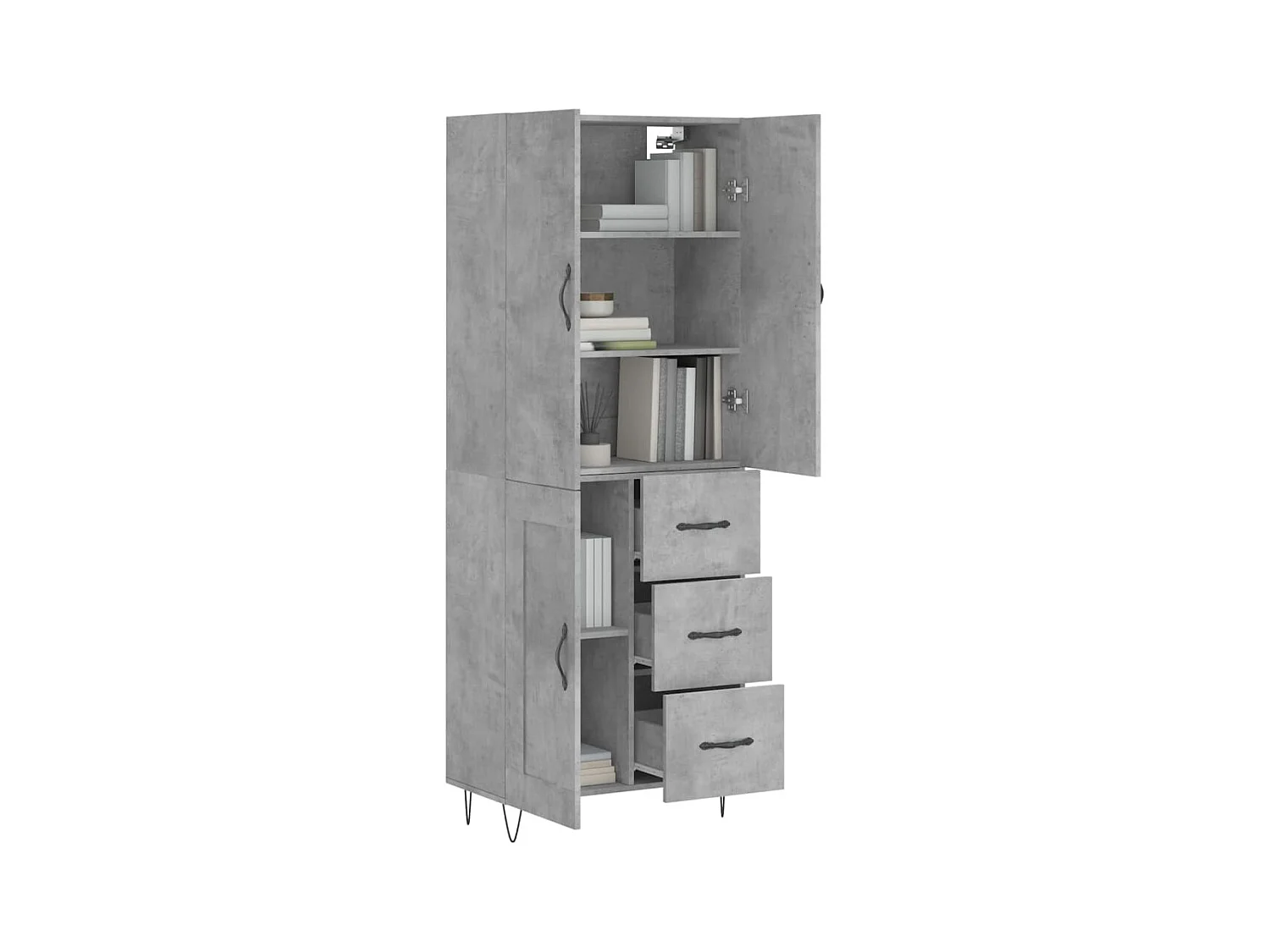 Buffet haut Gris béton 69,5x34x180 cm Bois d'ingénierie