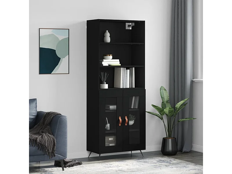 Zwarte hoge dressoir 69,5x34x180 cm Bewerkt hout