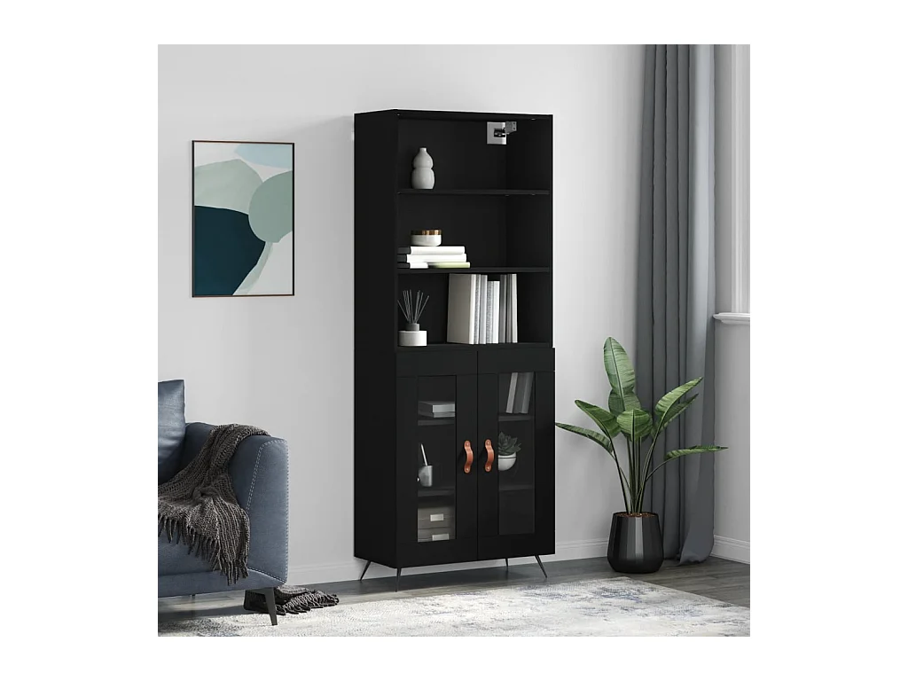 Buffet haut Noir 69,5x34x180 cm Bois d'ingénierie