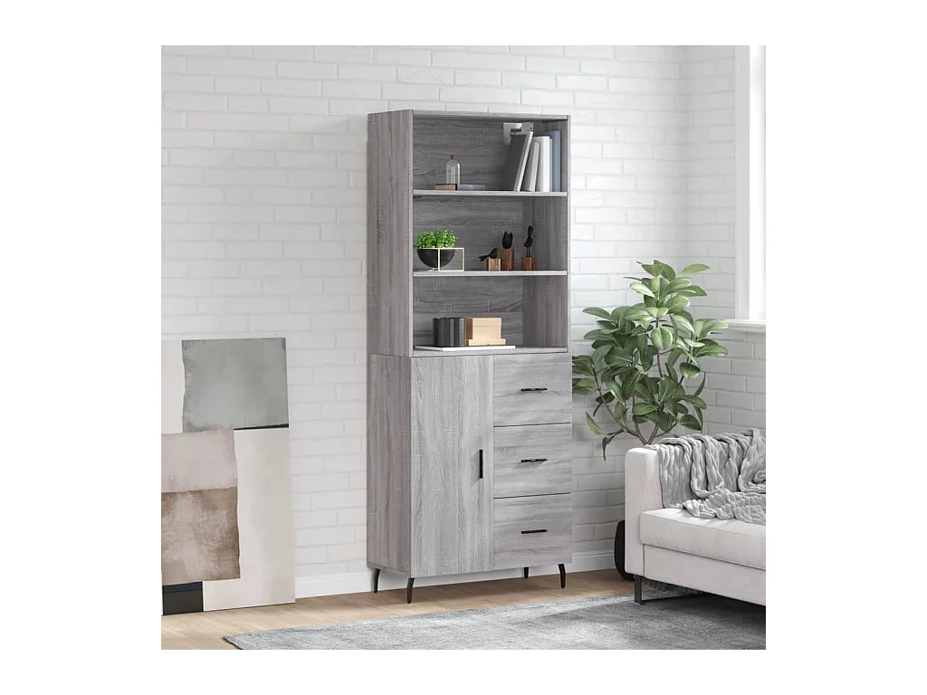 Credenza alta Sonoma grigia 69,5x34x180 cm Legno ingegnerizzato