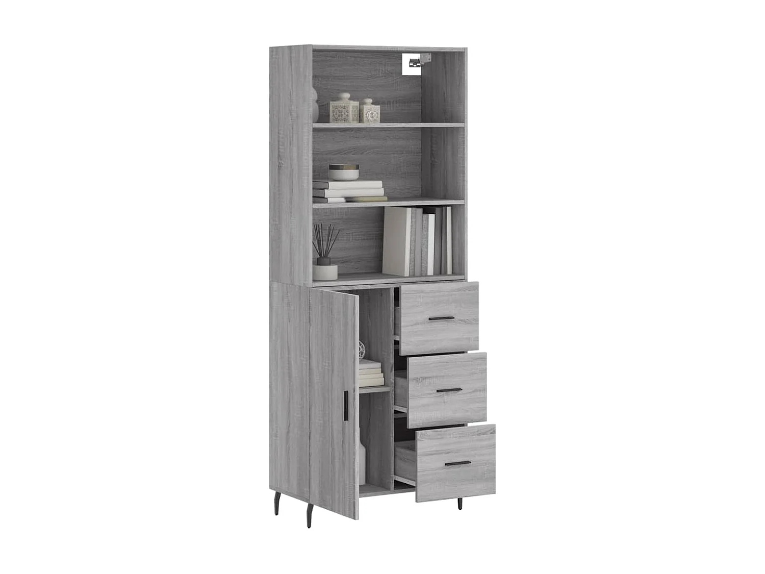 Credenza alta Sonoma grigia 69,5x34x180 cm Legno ingegnerizzato