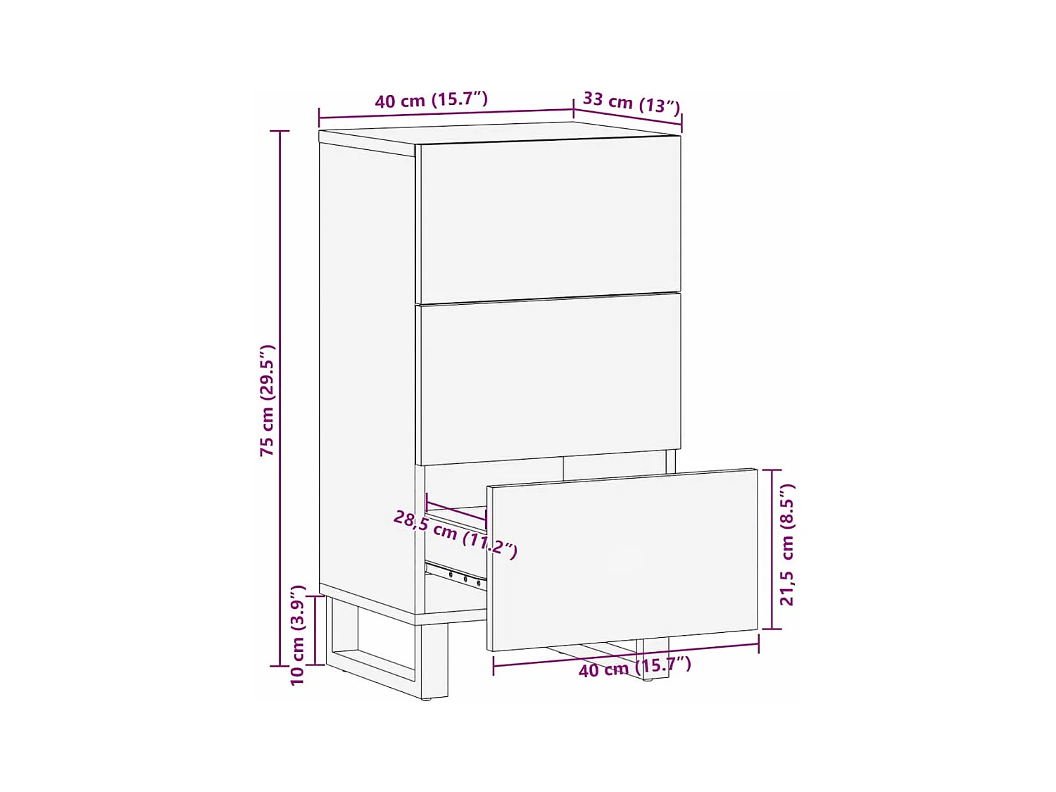 Buffet Marron 40 x 33 x 75 cm bois de manguier massif