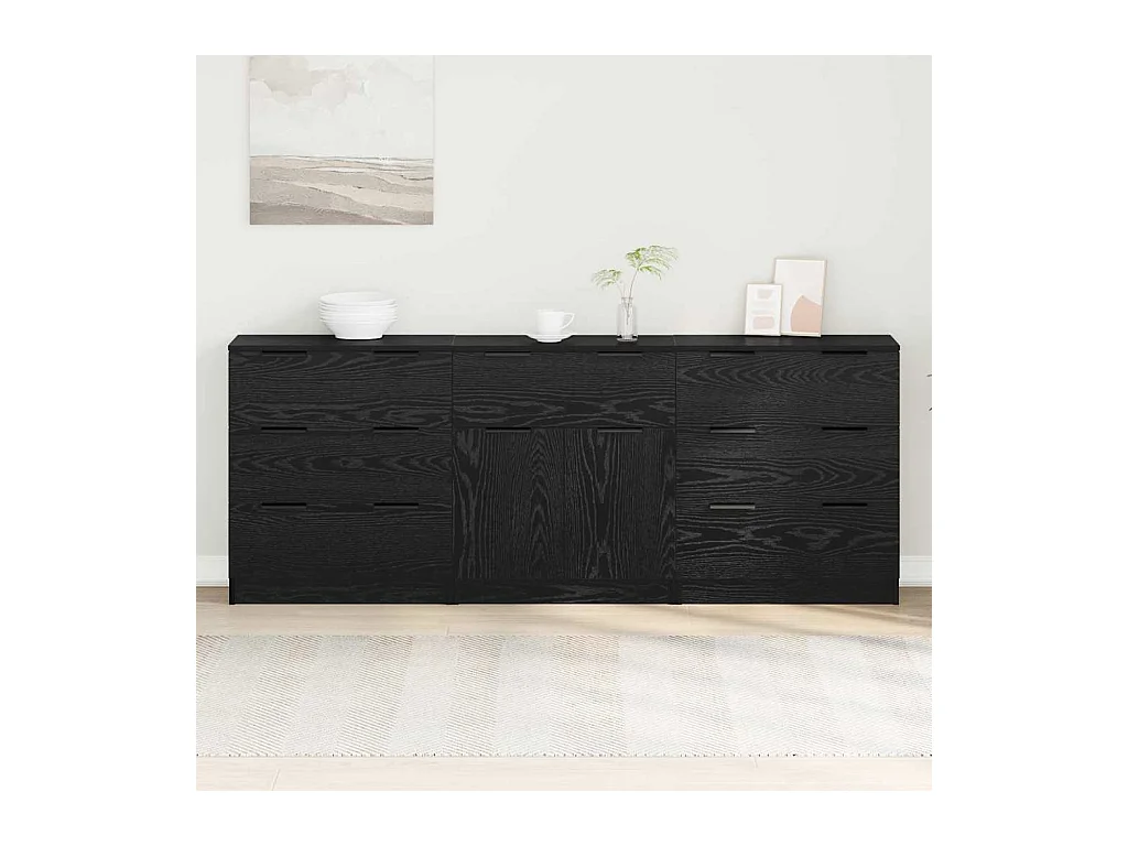 Buffet 3 pcs Chêne noir 60 x 30 x 70 cm Bois d'ingénierie