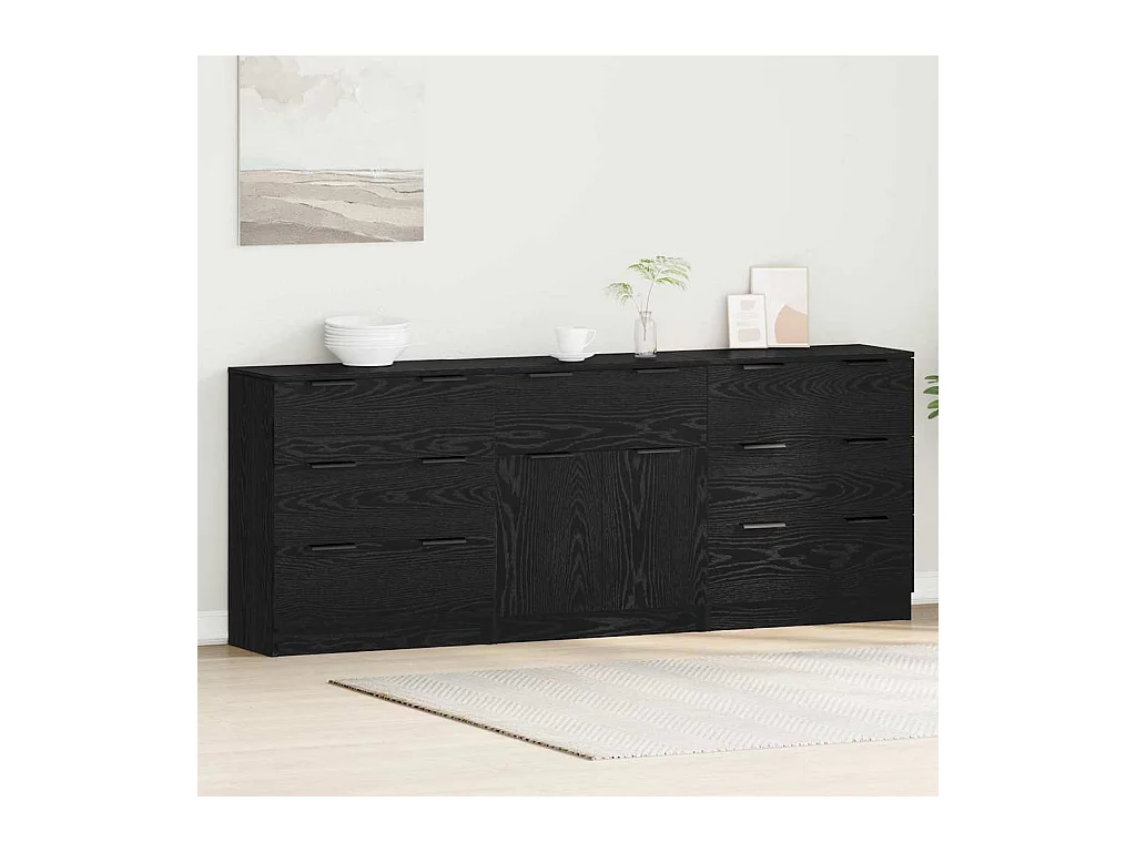 Buffet 3 pcs Chêne noir 60 x 30 x 70 cm Bois d'ingénierie