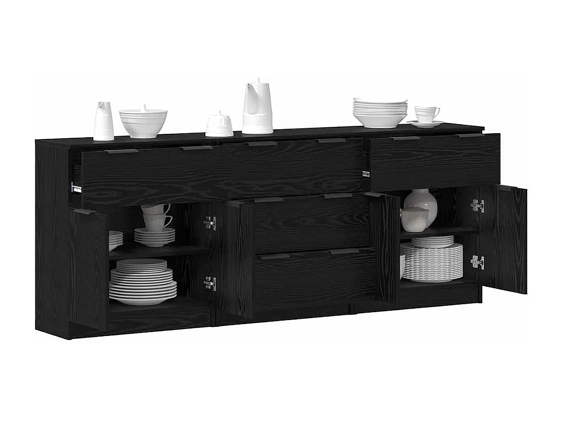 Buffet 3 pcs Chêne noir 60 x 30 x 70 cm Bois d'ingénierie