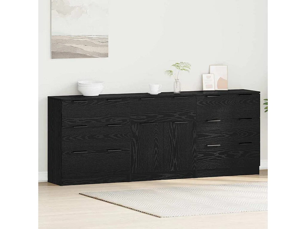 Buffet 3 pcs Chêne noir 60 x 30 x 70 cm Bois d'ingénierie