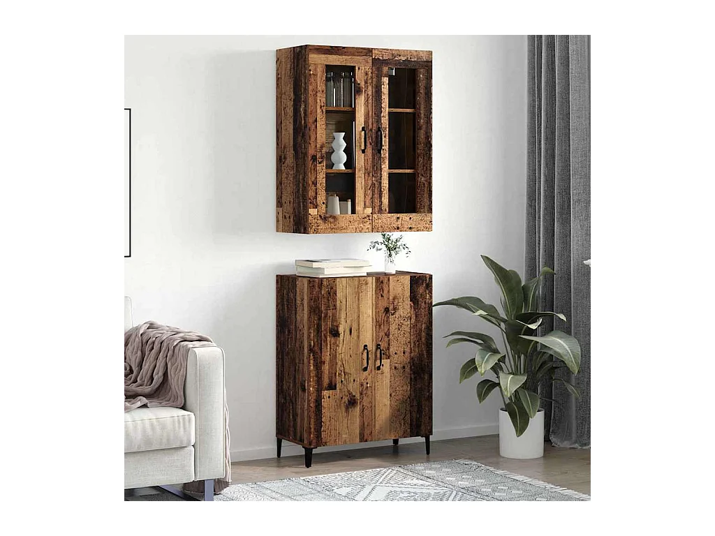 Mobile alto 2 pezzi Legno antico 69,5 x 34 x 180 cm