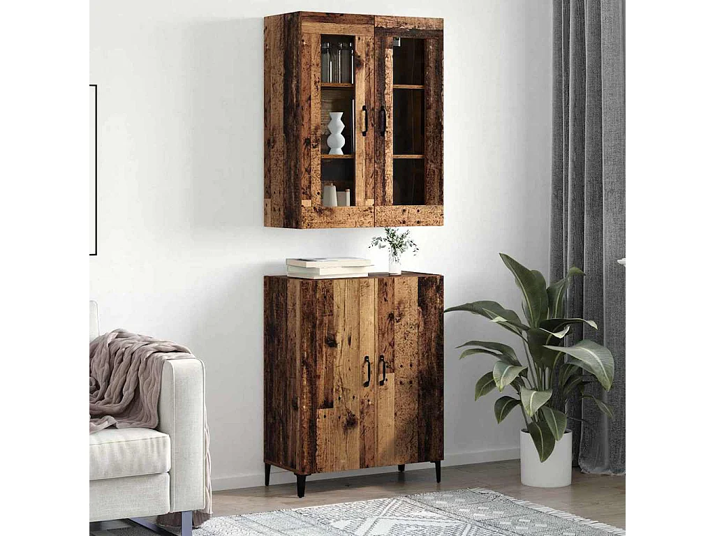 Mobile alto 2 pezzi Legno antico 69,5 x 34 x 180 cm