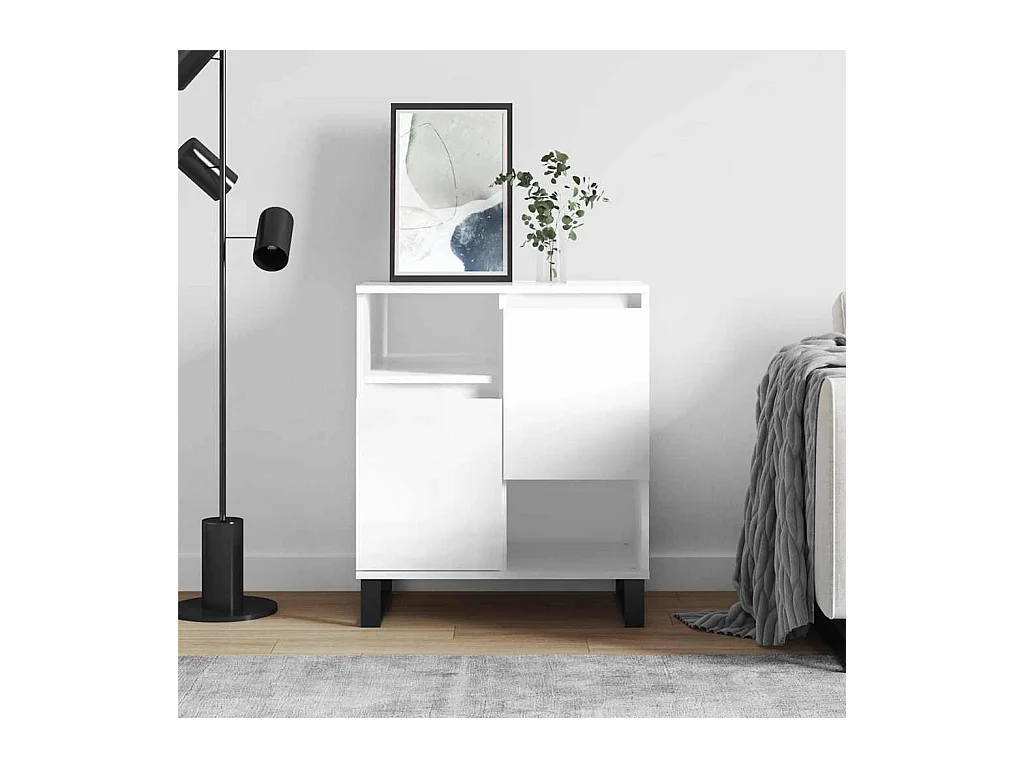 Buffet Blanc brillant 60x35x70 cm Bois d'ingénierie