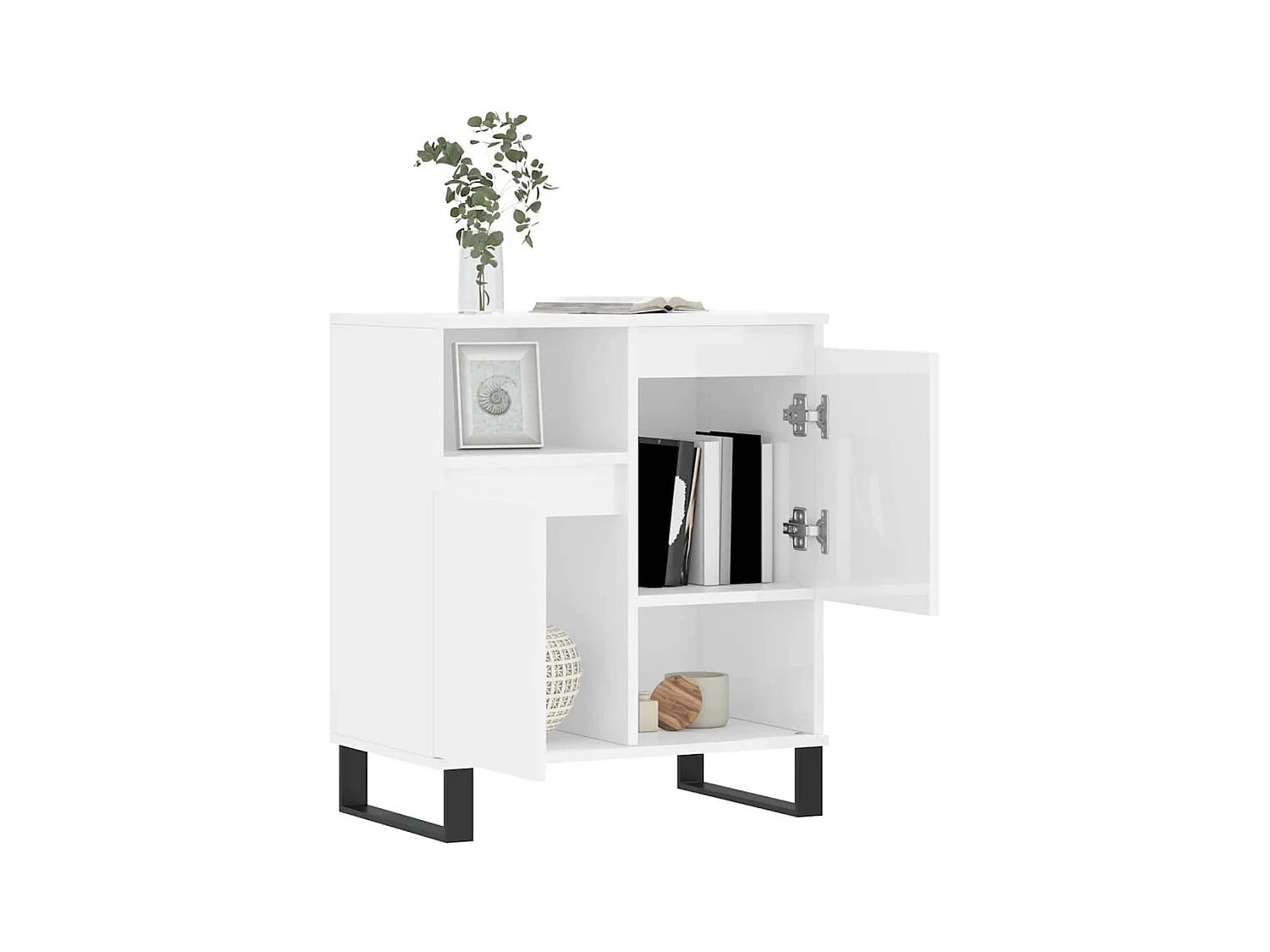 Buffet Blanc brillant 60x35x70 cm Bois d'ingénierie