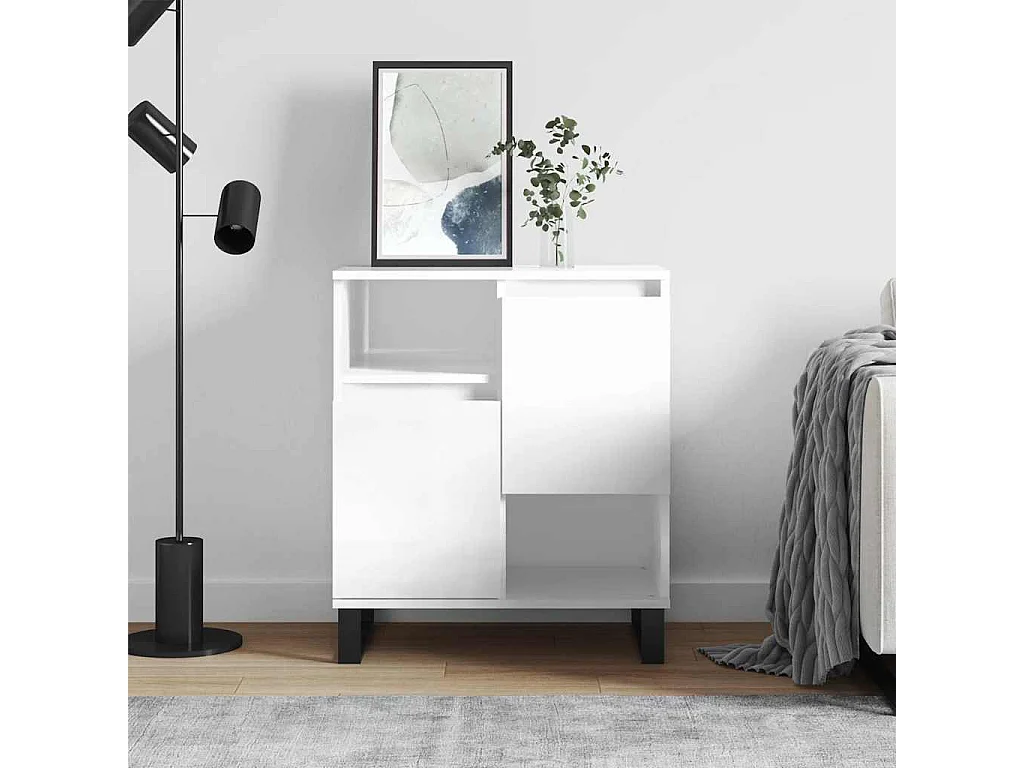 Buffet Blanc brillant 60x35x70 cm Bois d'ingénierie