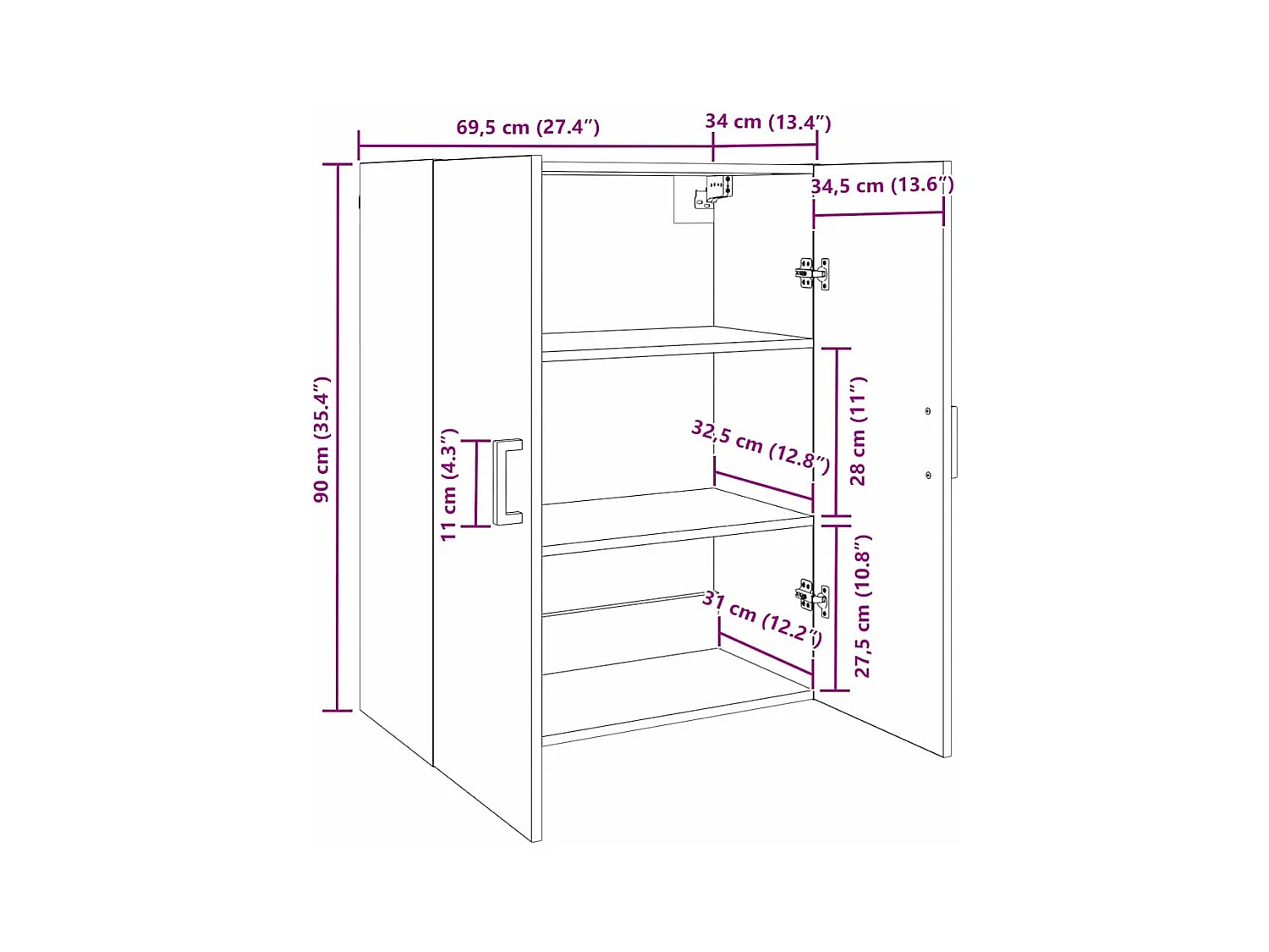 Pensile marrone 69,5 x 34 x 90 cm Legno ingegnerizzato