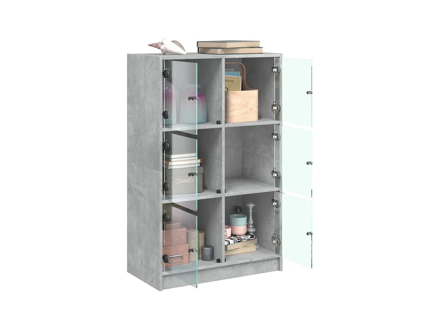 Hoge dressoir met betongrijze deuren 68x37x109 cm bewerkt hout