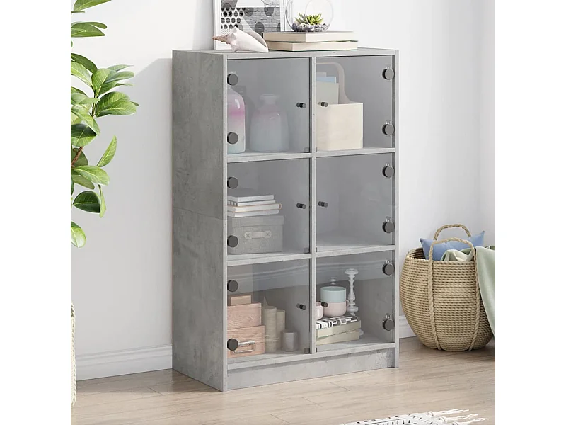 Hoge dressoir met betongrijze deuren 68x37x109 cm bewerkt hout