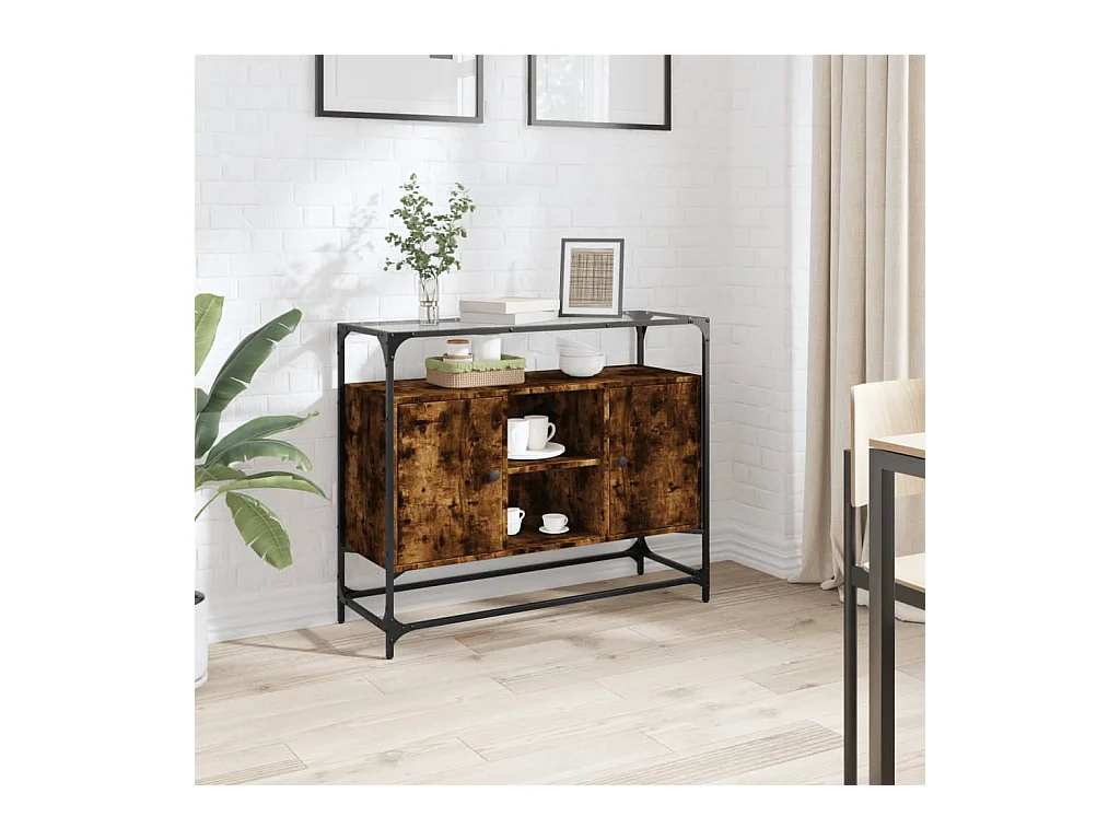 Buffet avec dessus en verre chêne fumé bois d'ingénierie