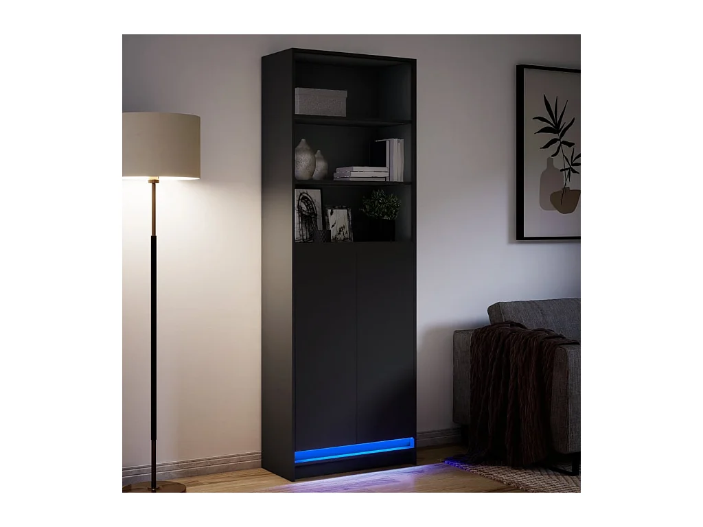 Buffet haut avec LED noir 69x32,5x200 cm bois d’ingénierie