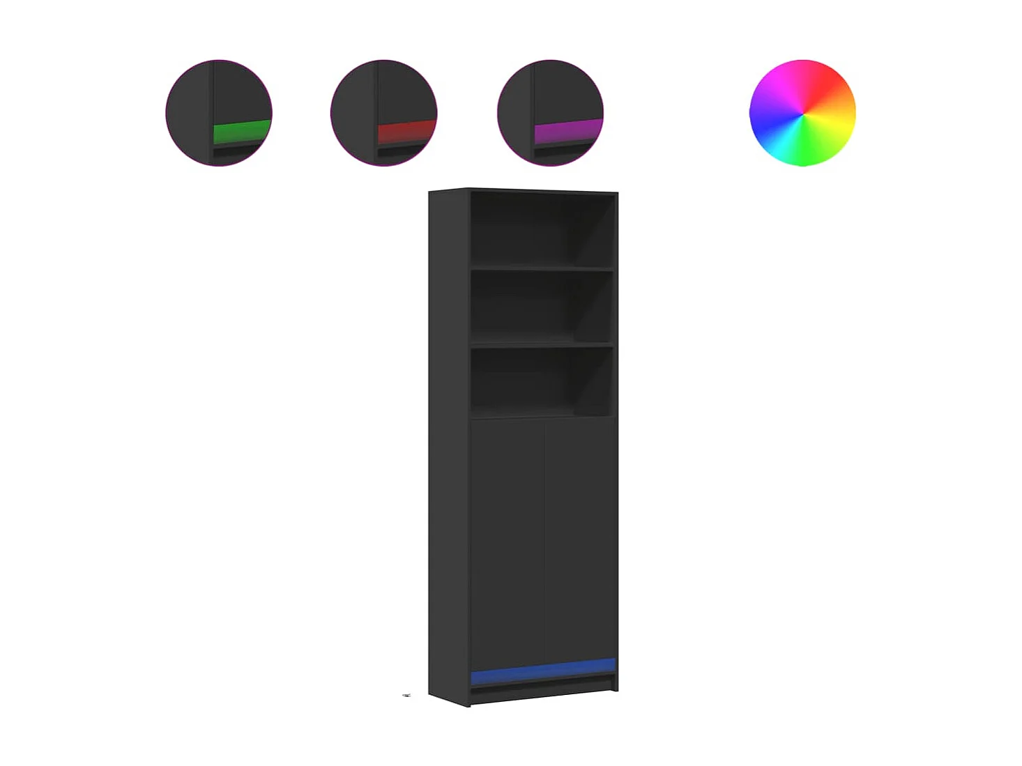 Buffet haut avec LED noir 69x32,5x200 cm bois d’ingénierie