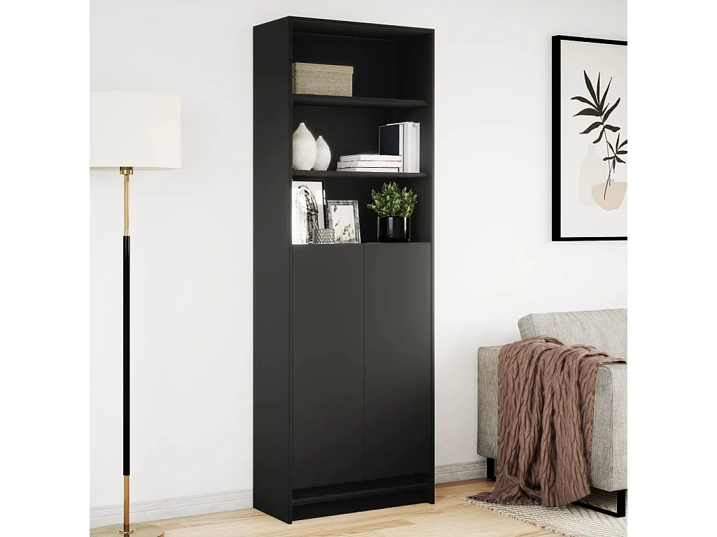 Buffet haut avec LED noir 69x32,5x200 cm bois d’ingénierie