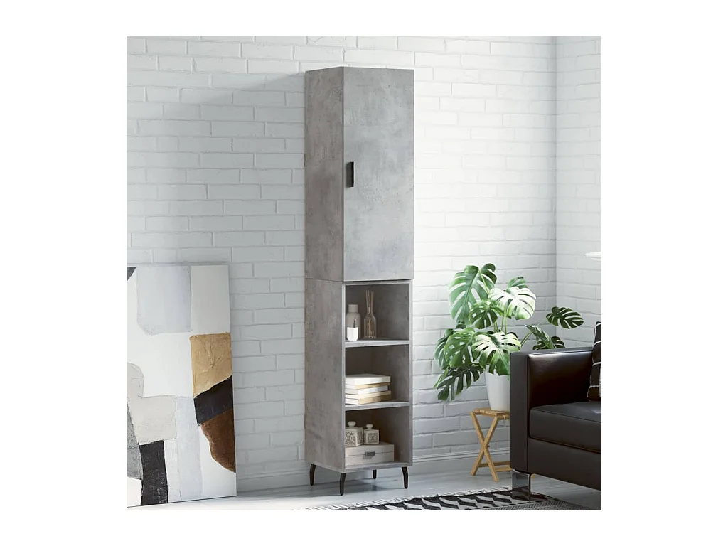 Buffet haut Gris béton 34,5x34x180 cm Bois d'ingénierie